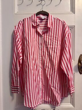 Old Navy Red and White Stripe Button-Down Shirt